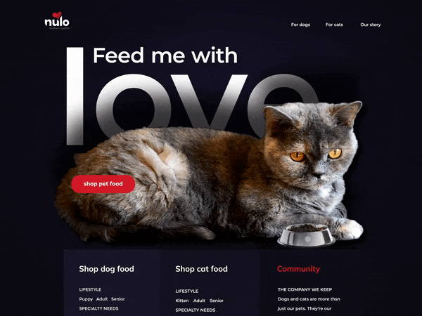 user triggered animation cat food website